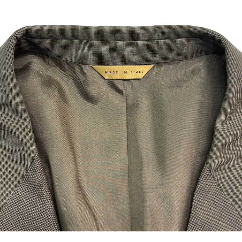 vtg 90s Donna Karan 48L 42x32 Taupe 2pc Pant Suit Italy Made Wool Pleated Cuff